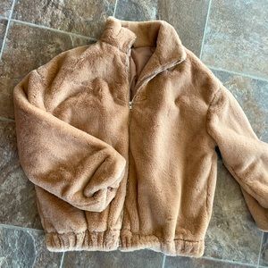 SHEIN teddy fuzzy tan jacket size small NWOT